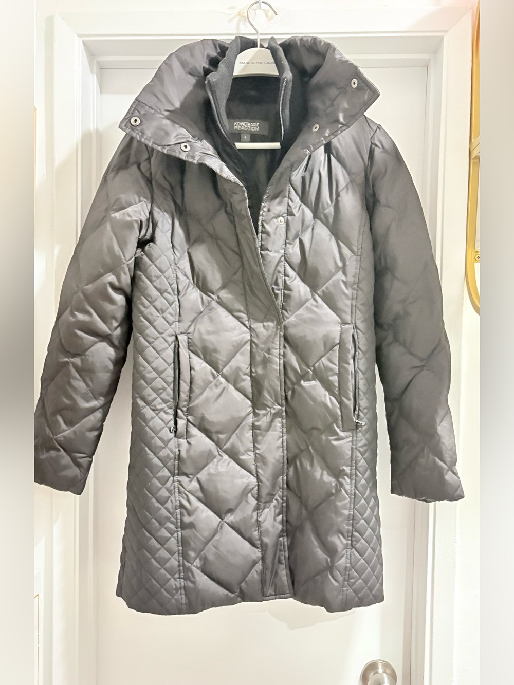 Kenneth Cole Reaction Quilted Long Puffer Coat in Black
